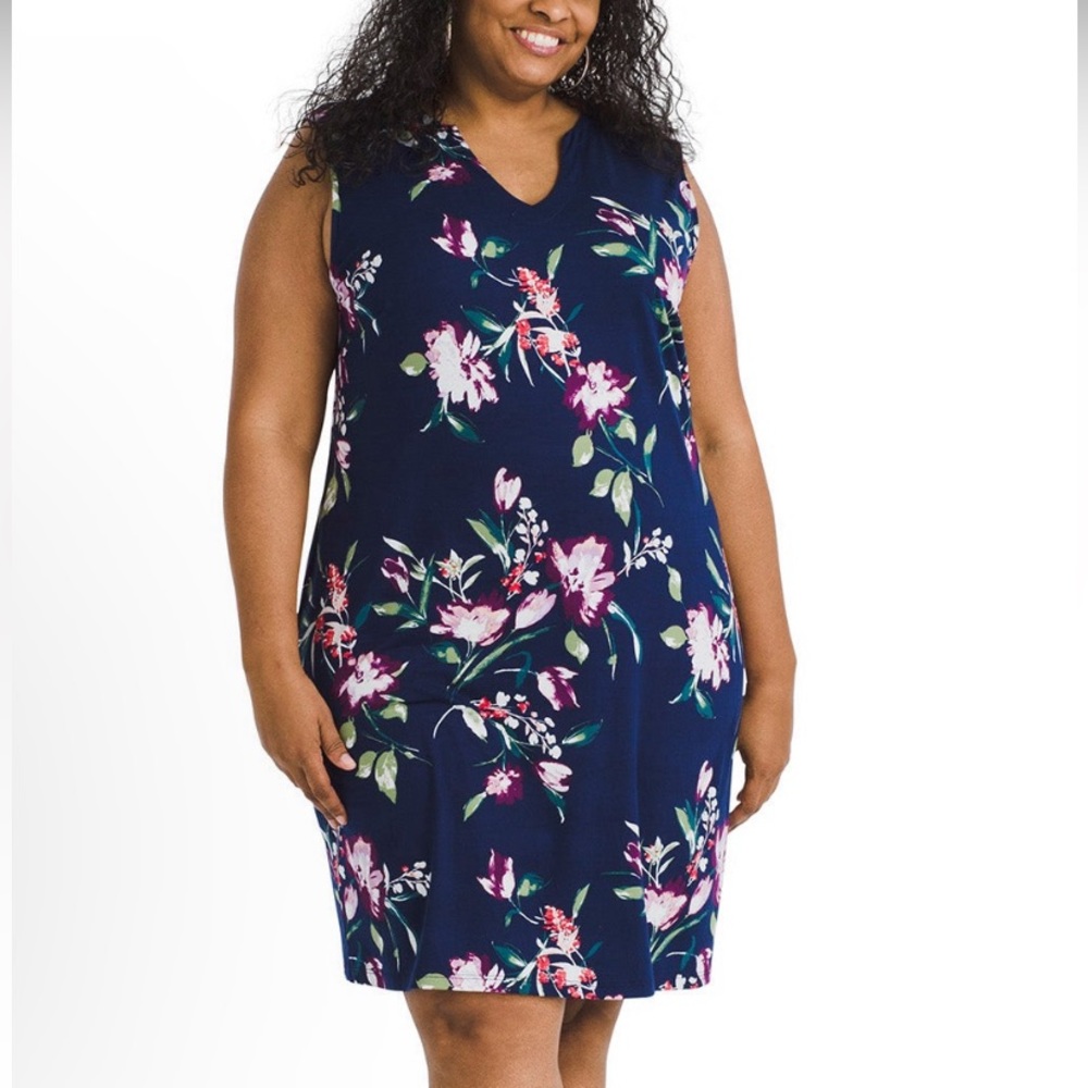 Navy floral cotton sleeveless dress. Comfy and cute!